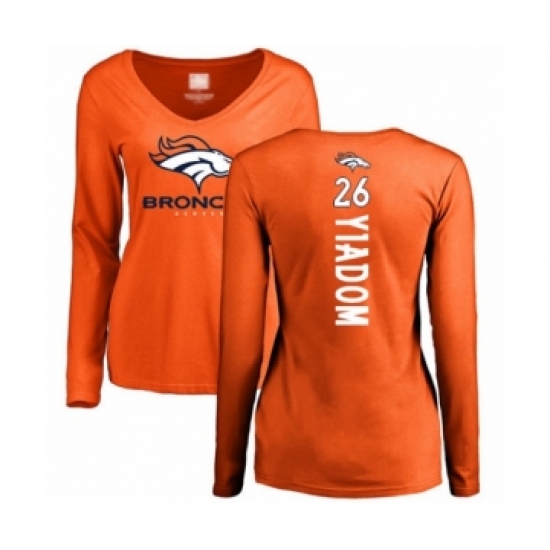 Football Women's Denver Broncos #26 Isaac Yiadom Orange Backer Long Sleeve T-Shirt