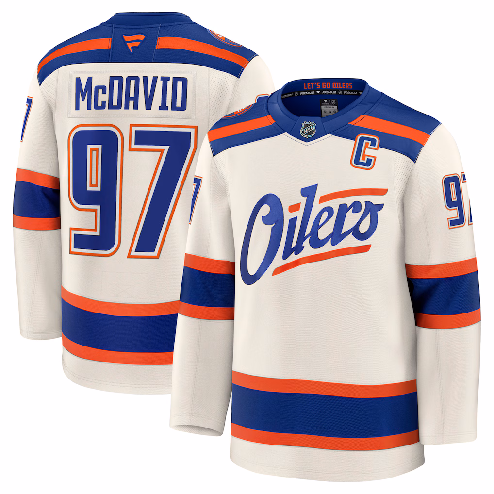 Men's Edmonton Oilers Connor McDavid Fanatics Light Beige Alternate Premium Jersey
