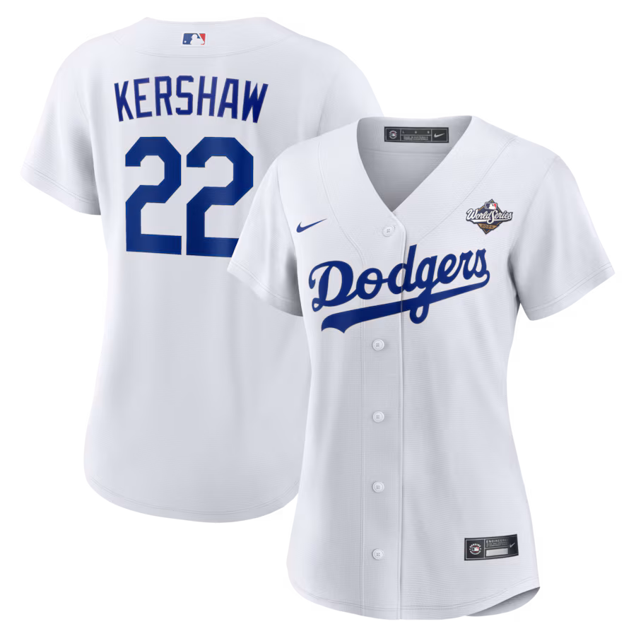 Women's Los Angeles Dodgers Clayton Kershaw Nike White 2025 World Series Home Replica Player Jersey