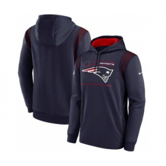 Men's New England Patriots 2021 Navy Sideline Logo Performance Pullover Hoodie