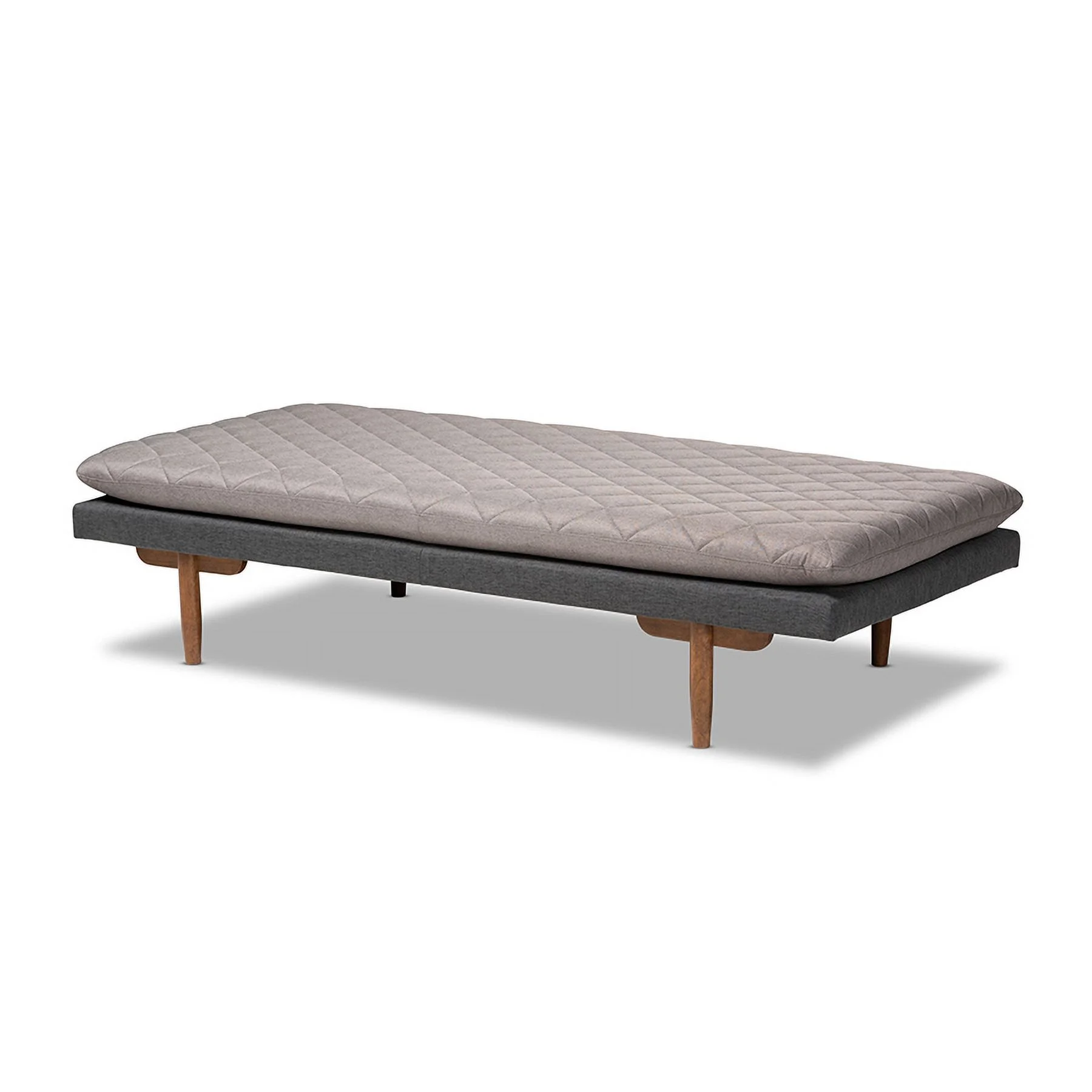 Baxton Studio Marit Mid-Century Modern Two-Tone Grey Fabric Upholstered Walnut Finished Wood Daybed