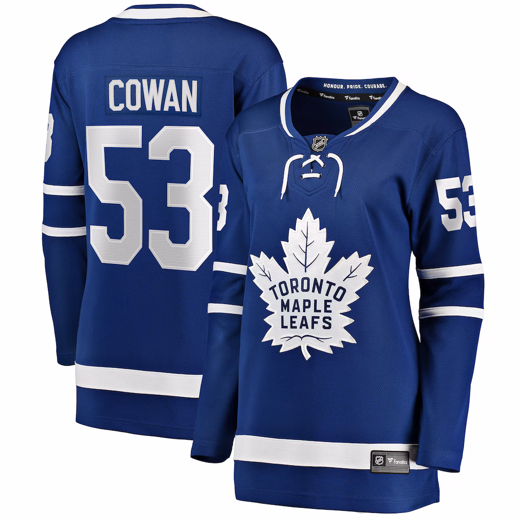 Women's Toronto Maple Leafs Easton Cowan Indiana Blue Home Breakaway Jersey
