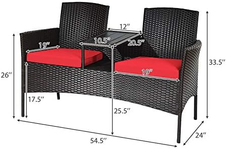 HBBOOMLIFE Outdoor Patio Loveseat  Wicker Patio Conversation Set with Removable Cushions and Coffee Table  Plastic Table Top  Modern Rattan Loveseat Sofa Set for Garden Lawn Backyard (Tur - Curated Treasures Market