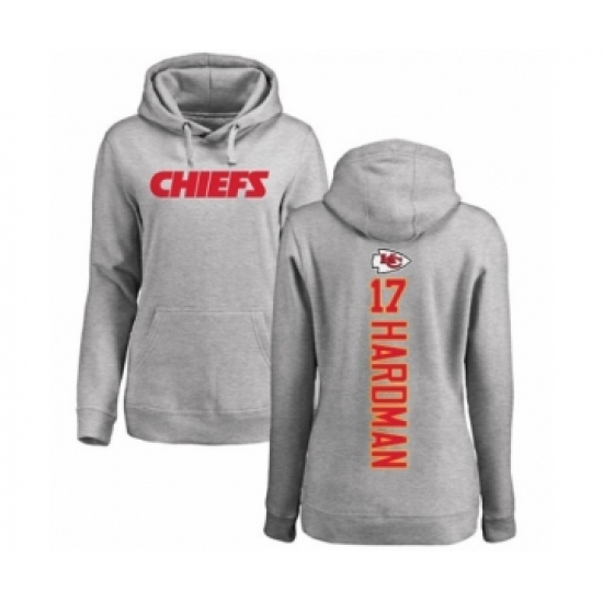 Football Women's Kansas City Chiefs #17 Mecole Hardman Ash Backer Pullover Hoodie