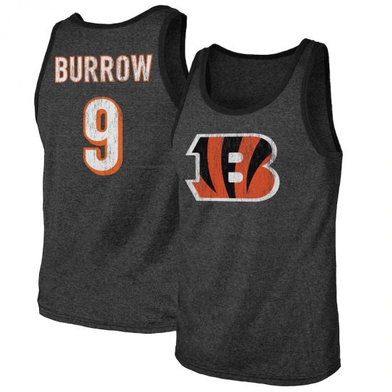 Men's Cincinnati Bengals #9 Joe Burrow Majestic Threads Black Name & Number Tri-Blend Tank Top.webp