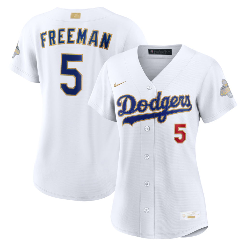 Women's Los Angeles Dodgers Freddie Freeman Nike White 2026 Gold Collection Stadium Jersey