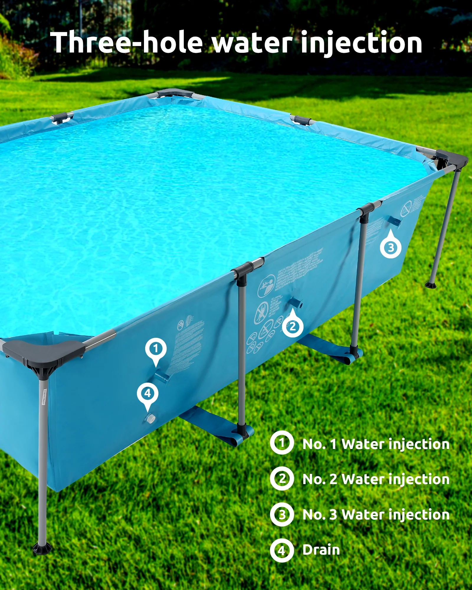 Naipo Swimming Pool Above Ground Outdoor 15ft Rectangle Frame Pool Type 178 x 87 Swimming Pool with Metal Frame for Backyard Use