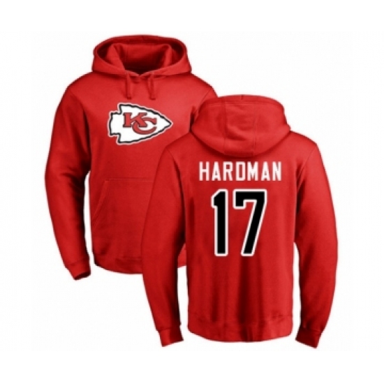 Football Kansas City Chiefs #17 Mecole Hardman Red Name & Number Logo Pullover Hoodie