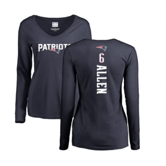 Football Women's New England Patriots #6 Ryan Allen Navy Blue Backer Slim Fit Long Sleeve T-Shirt