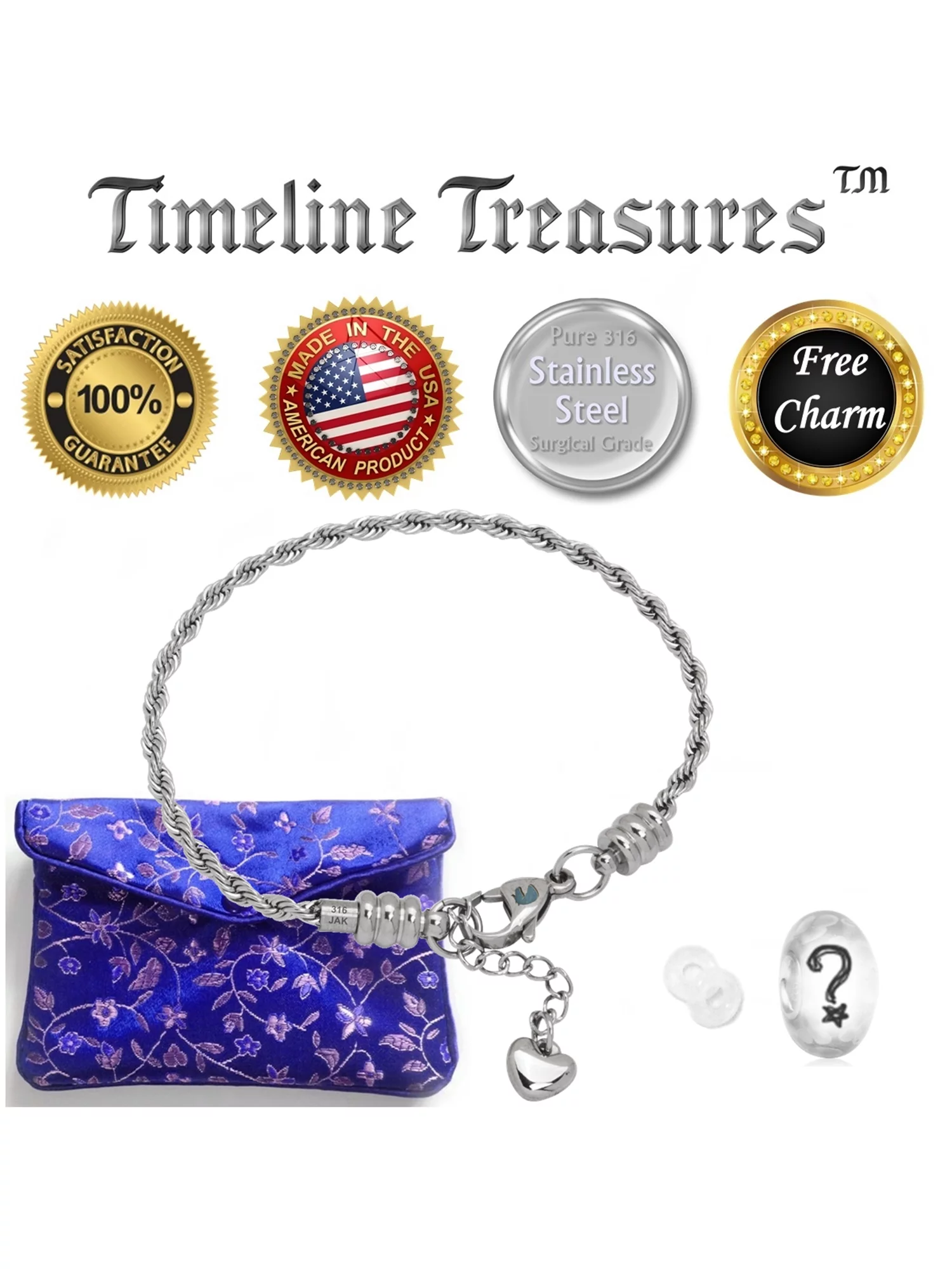 Charm Bracelet For Women, Stainless Steel Rope Chain, Fits Pandora Charms, Lobster Claw Clasp, 10 Inch (25.5 cm) - Curated Treasures Market