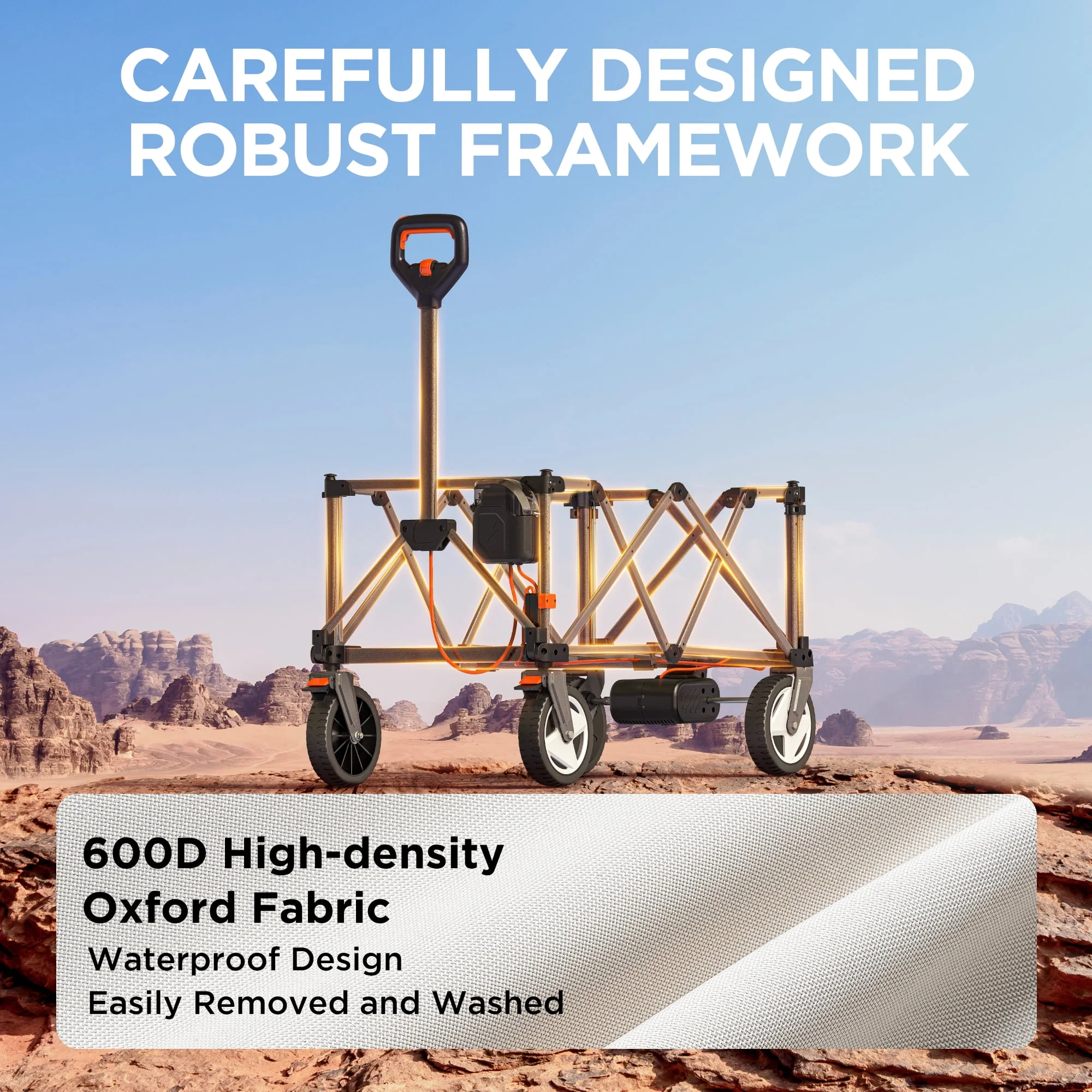 Litheli Electric Wagon Cart Utility Collapsible Garden Wagon Cart 176 lbs w/ Adjustable Handle and Height Fixed Net For Camping