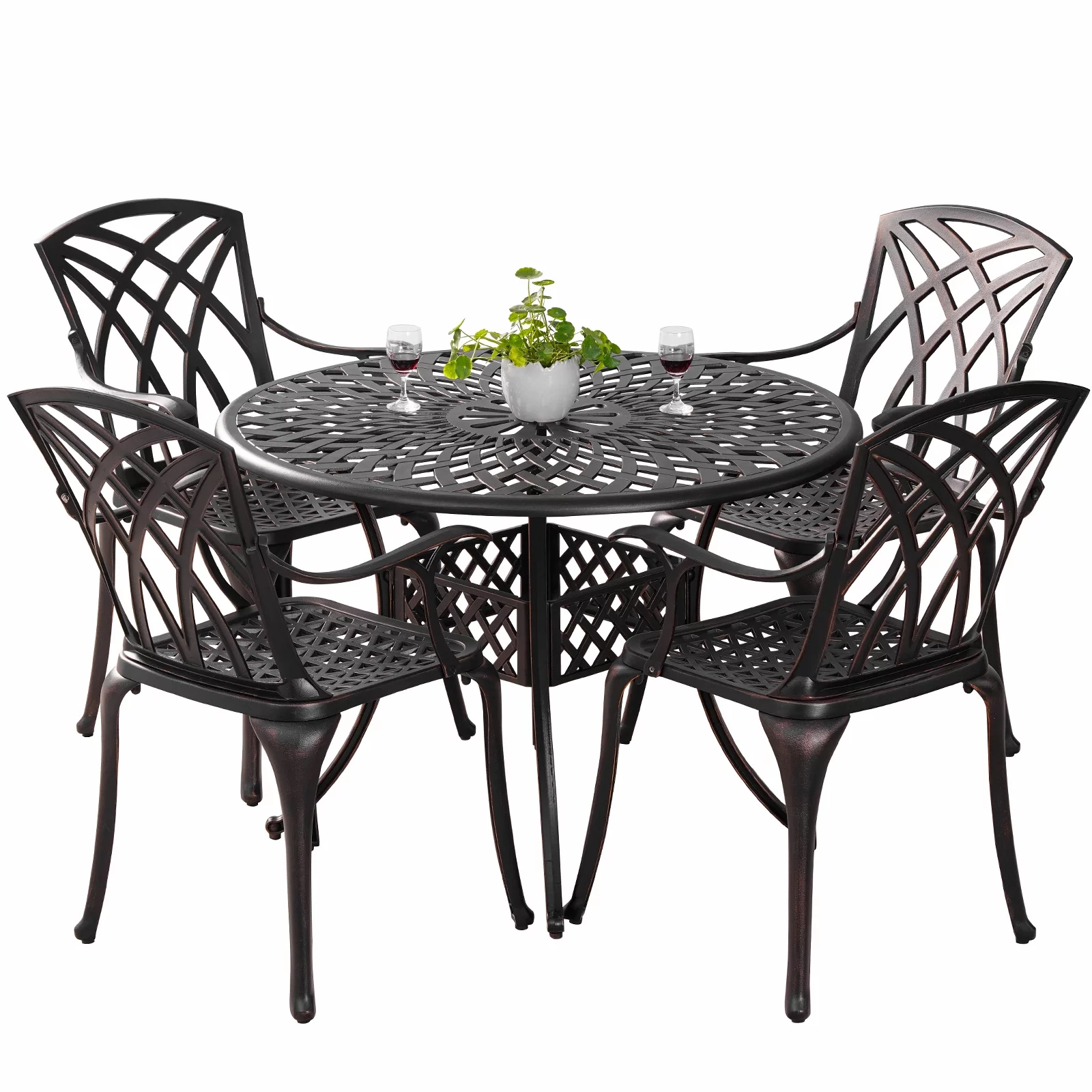 Withniture 5 Piece Cast Aluminum Patio Dining Sets  Outdoor Dining Table and Chairs Set, Bronze