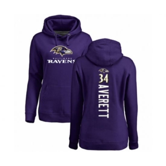 Football Women's Baltimore Ravens #34 Anthony Averett Purple Backer Pullover Hoodie