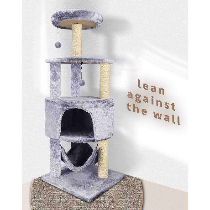 HUITREE Cat Tree with Scratching Post and Hanging Bedgrey