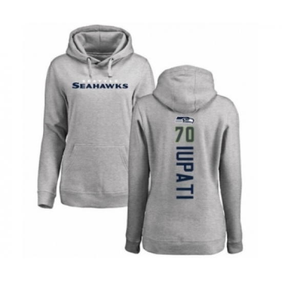 Football Women's Seattle Seahawks #70 Mike Iupati Ash Backer Pullover Hoodie