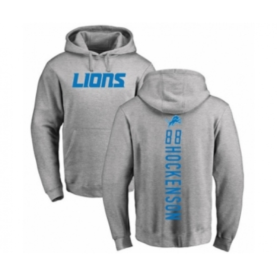 Football Detroit Lions #88 T.J. Hockenson Ash Backer Pullover Hoodie