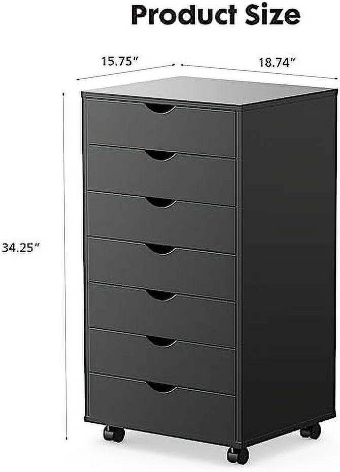 TQNJYGX 7 Drawer Chest -  Cabinets with Wheels Dressers Wood Dresser Cabinet Mobile Organizer Drawers for Office (White) - Curated Treasures Market