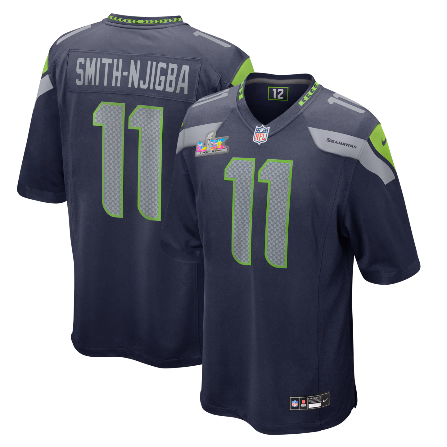 Men's Seattle Seahawks Jaxon Smith-Njigba Nike College Navy Super Bowl LX Patch Vapor F.U.S.E. Stitched Limited Jersey