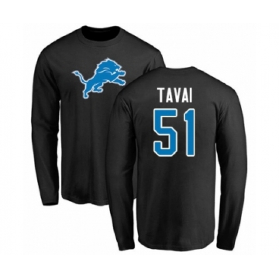Football Detroit Lions #51 Jahlani Tavai Black Name & Number Logo Long Sleeve T-Shirt