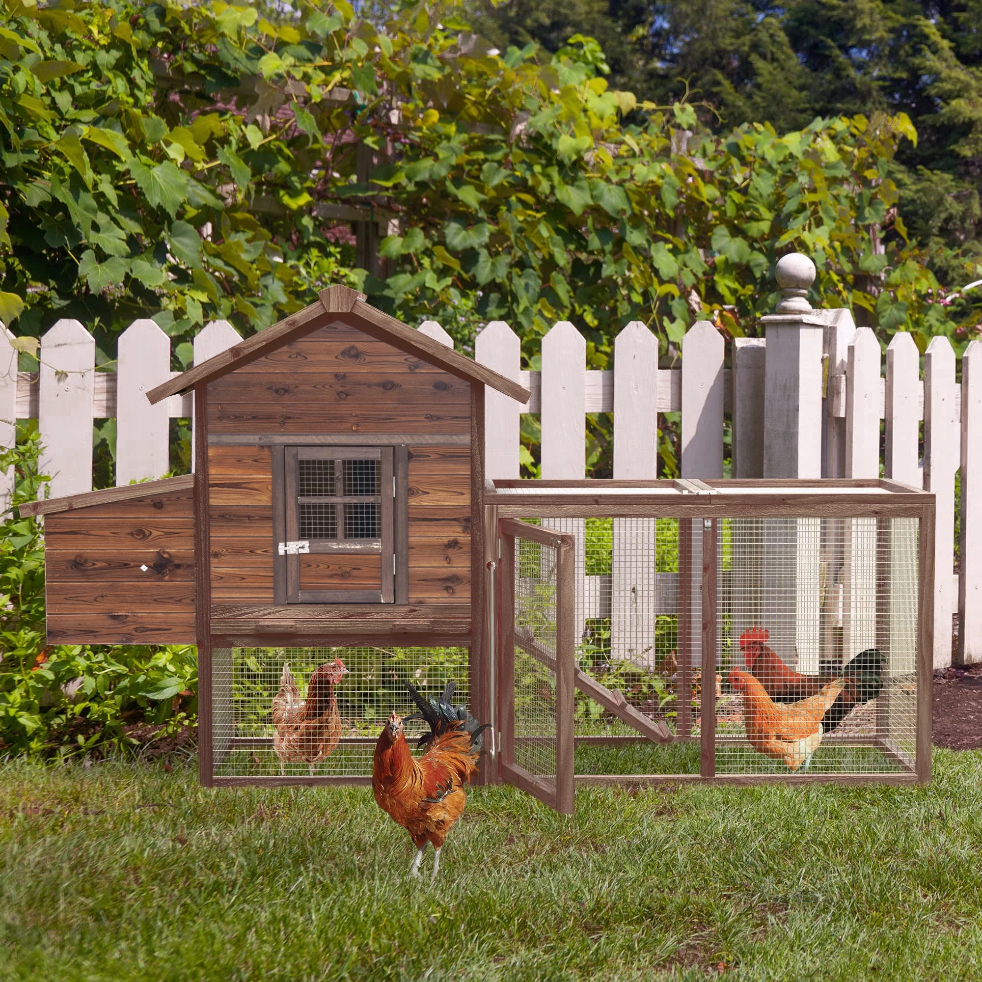 Gaildon Large Removable Chicken Coop for 4-5 Chickens ,with 2 Story Poultry Cage,Nesting Box,Pull Out Trays, Brown - Curated Treasures Market