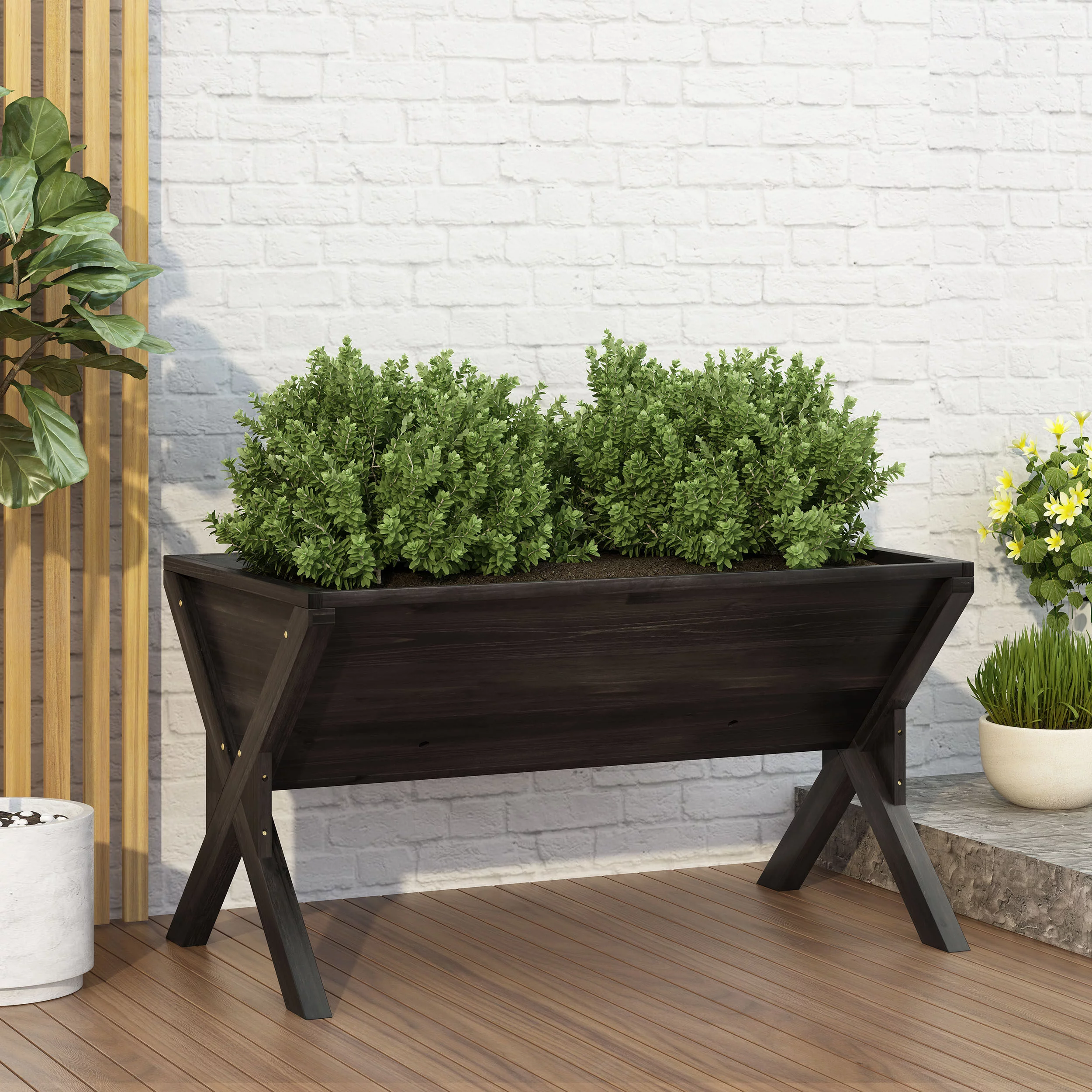GDF Studio Thorsen Outdoor Fir Wood Plant Trough Planter, Dark Gray - Curated Treasures Market