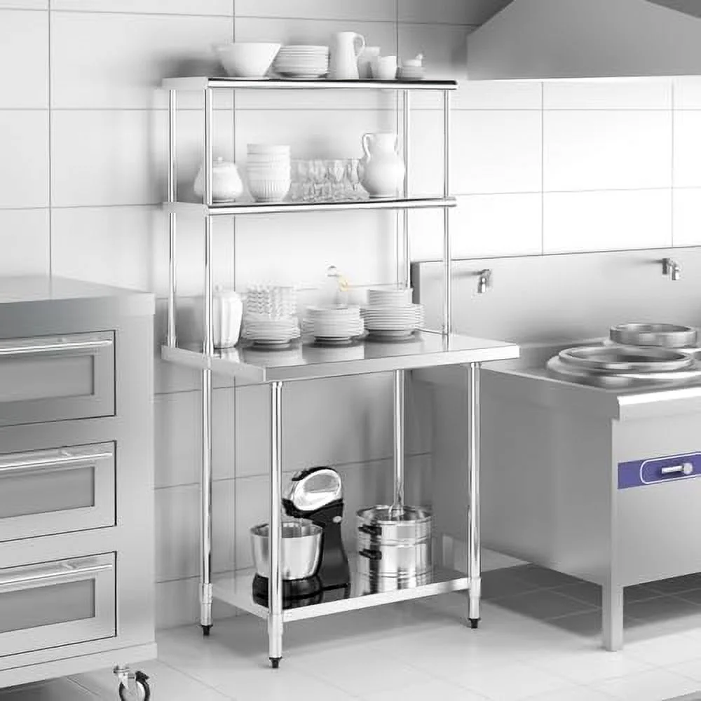 TJUNBOLIFE 36 Inch Stainless Steel Overshelf with Adjustable Lower   2 Tier Commercial Double Overshelf for Kitchen Prep Table Restaurant - Curated Treasures Market