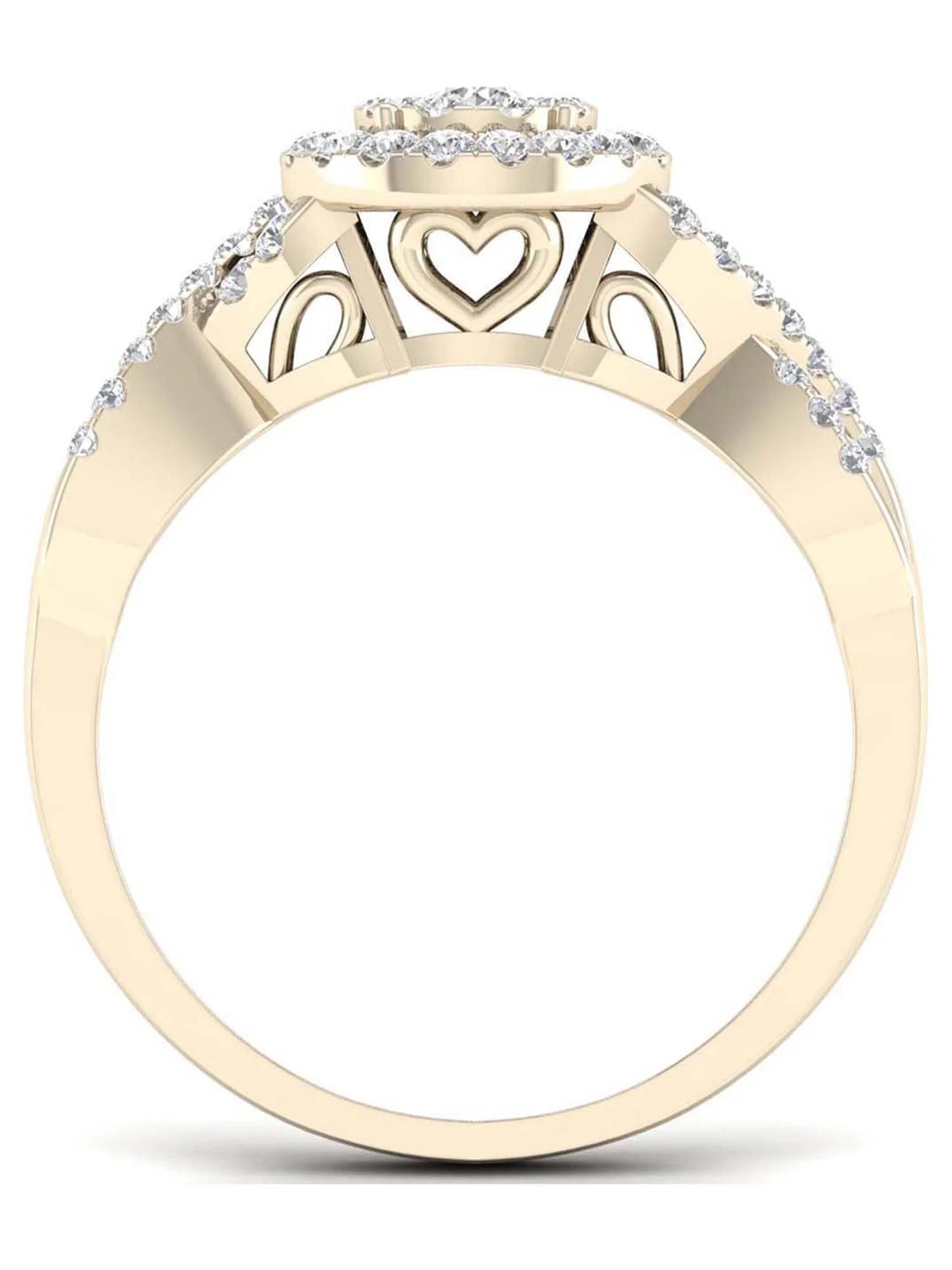 3/8Ct TDW Diamond 10k Yellow Gold Cluster Halo Twist Shank Bridal Ring Set (I-J, I2) - Curated Treasures Market