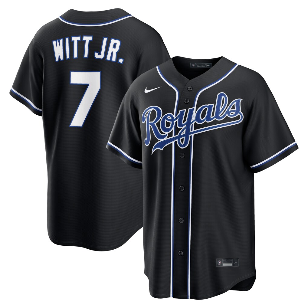 Men's Kansas City Royals Bobby Witt Jr. Nike Fashion Replica Black Out Jersey