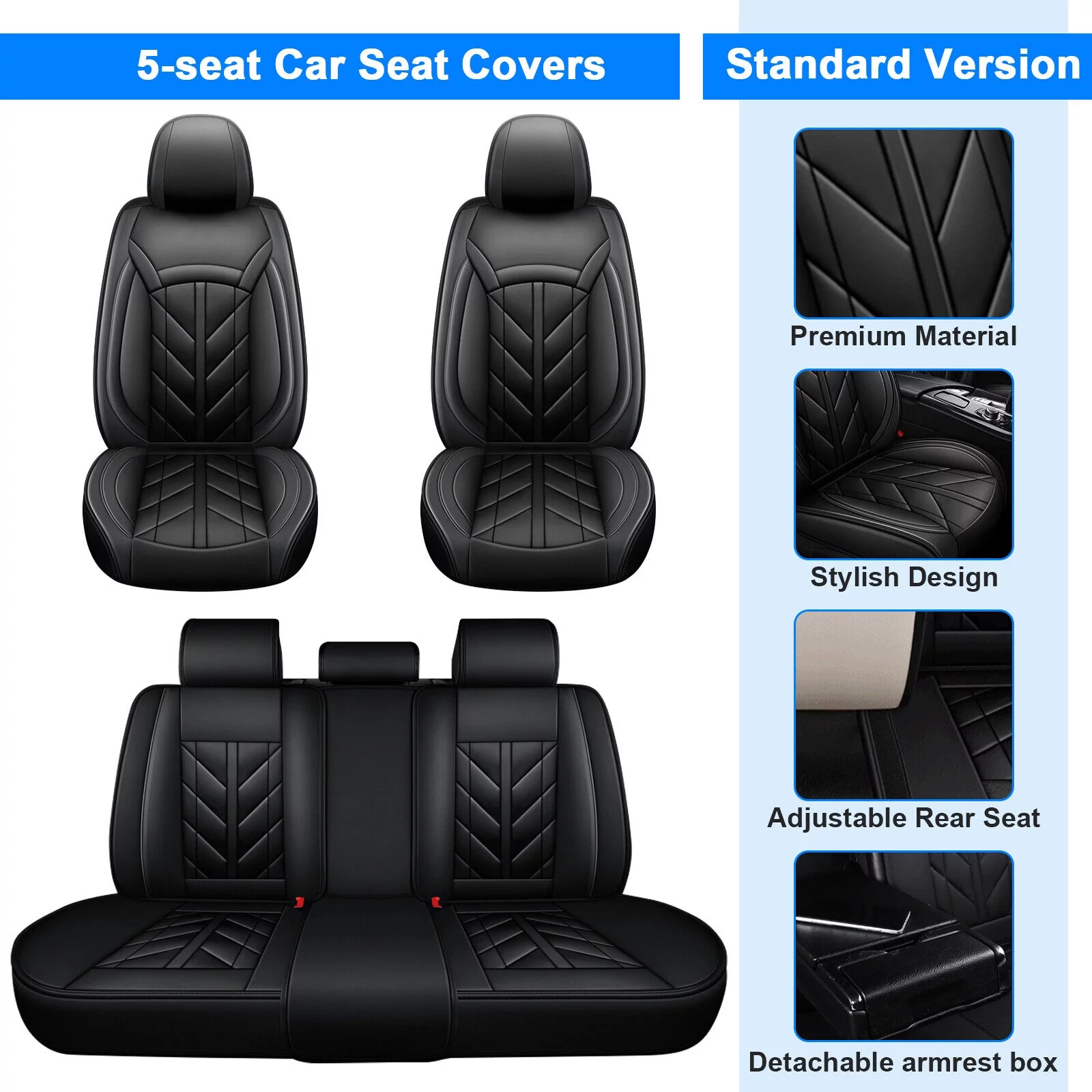 For Honda Car Seat Cover 5 Seats Full Set, Durable Waterproof Seat Protector, Pu Leather Seat Cushion Cover for CR-V/ Civic/ Insight/ Accord/ Crosstour Black - Curated Treasures Market