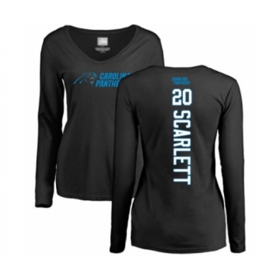 Football Women's Carolina Panthers #20 Jordan Scarlett Black Backer Slim Fit Long Sleeve T-Shirt