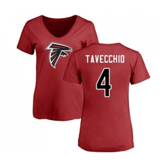 Football Women's Atlanta Falcons #4 Giorgio Tavecchio Red Name & Number Logo T-Shirt