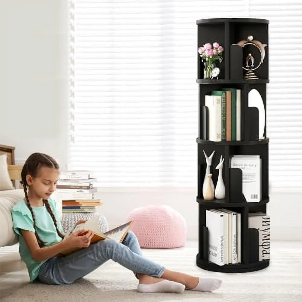 YPDCHB °Rotating Bookcase  Small Corner Bookcase with  Small Footprint  4 Tier Standing Bookshelf for  & Adults  Wood Bookshelf Designed for Bedroom  Living Room，Black - Curated Treasures Market