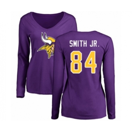 Football Women's Minnesota Vikings #84 Irv Smith Jr. Purple Name & Number Logo Slim Fit Long Sleeve T-Shirt