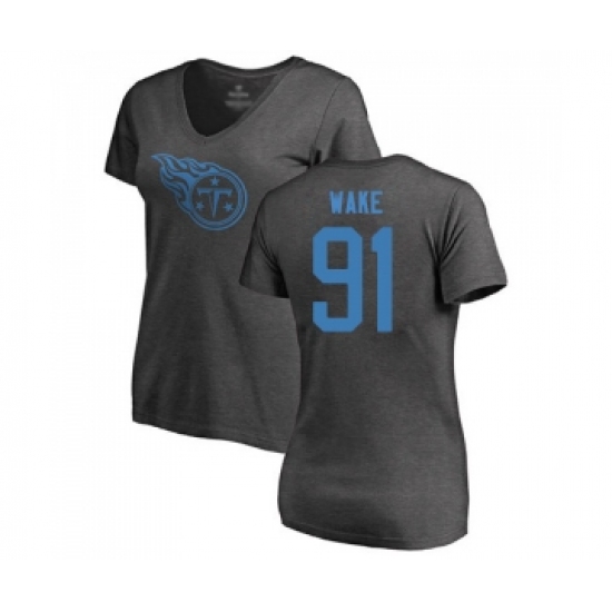 Football Women's Tennessee Titans #91 Cameron Wake Ash One Color T-Shirt