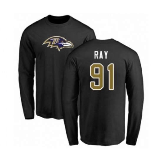 Football Baltimore Ravens #91 Shane Ray Black Name & Number Logo Long Sleeve T-Shirt