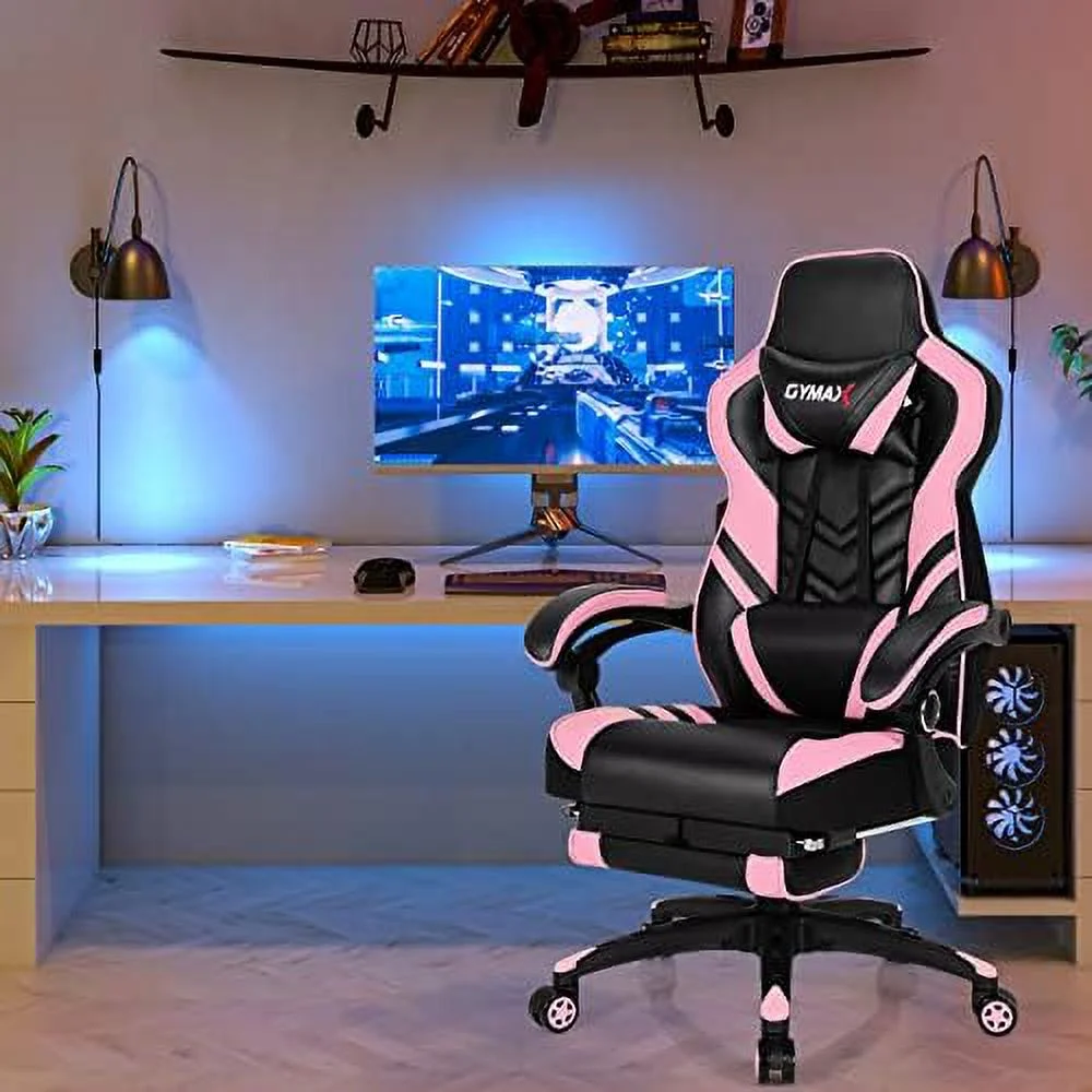 CGFHYP Gaming Chair Video Game Chair with Footrest and Lumbar Support Racing Style PU Leather Computer Chair Ergonomic Adjustable Swivel Task Chair Blue - Curated Treasures Market