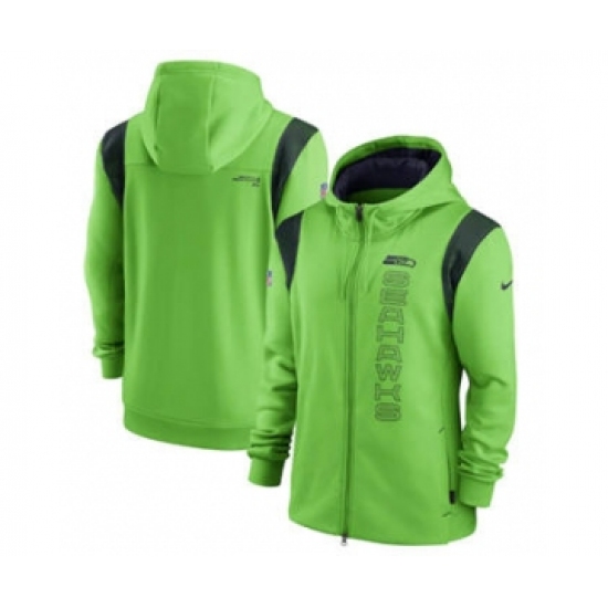 Men's Seattle Seahawks 2021 Neon Green Sideline Team Performance Full-Zip Hoodie