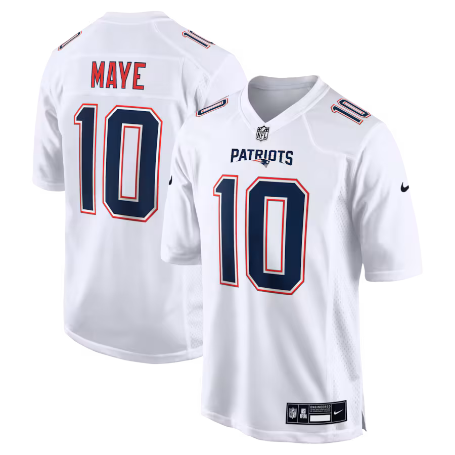 Men's New England Patriots Drake Maye Nike Tundra White Game Jersey