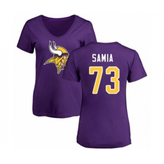 Football Women's Minnesota Vikings #73 Dru Samia Purple Name & Number Logo Slim Fit T-Shirt