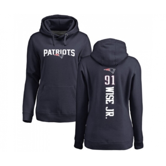 Football Women's New England Patriots #91 Deatrich Wise Jr Navy Blue Backer Pullover Hoodie