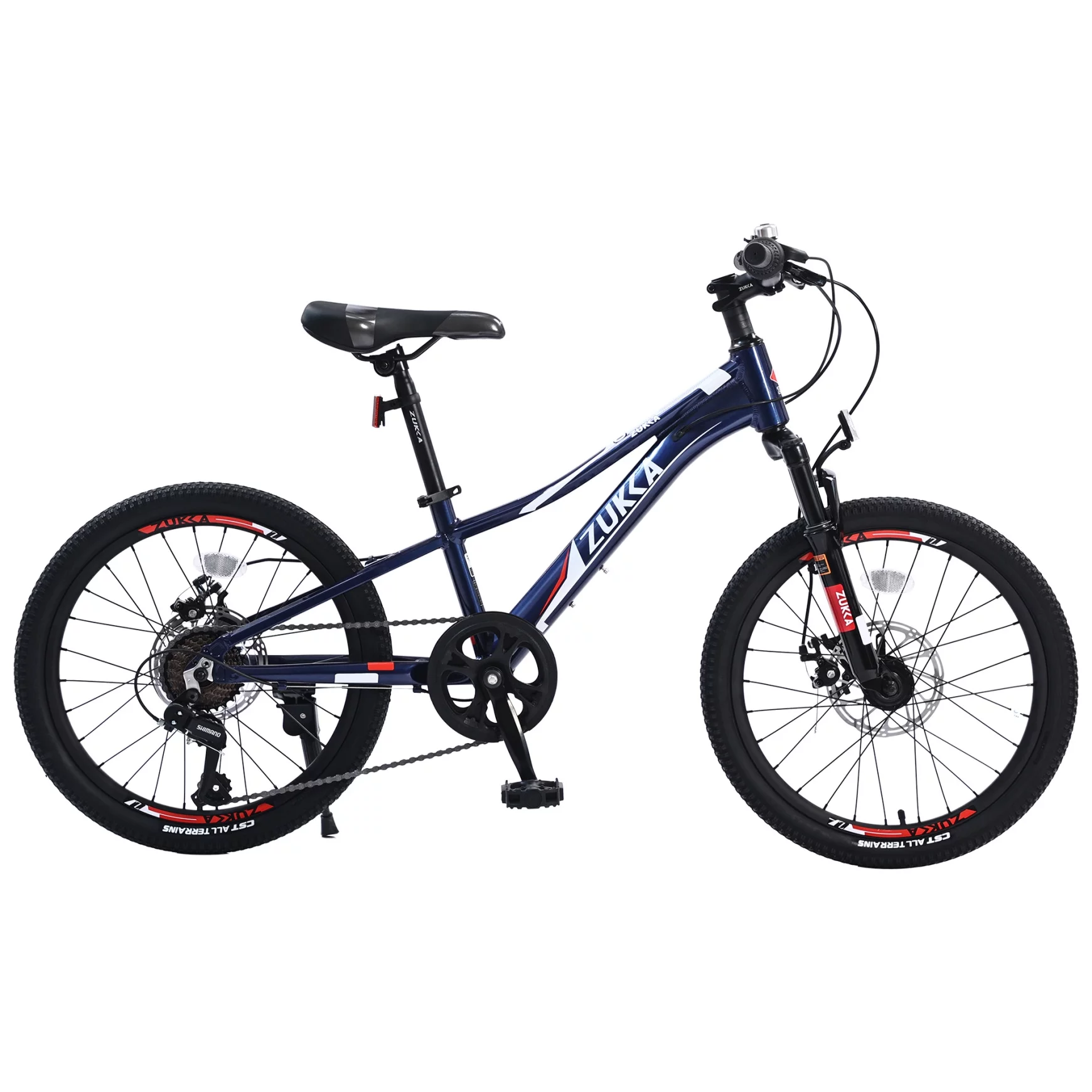 24 in Aluminum Mountain Bike for Boys and Girls, 7-Speed Mountain Bicycle with Double Disc Brake, Suspension Fork and High-quanity Anti-skid Tires, Blue