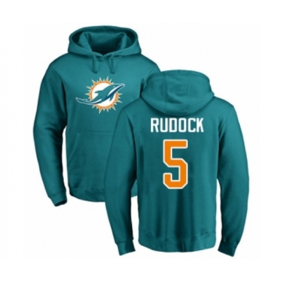 Football Miami Dolphins #5 Jake Rudock Aqua Green Name & Number Logo Pullover Hoodie