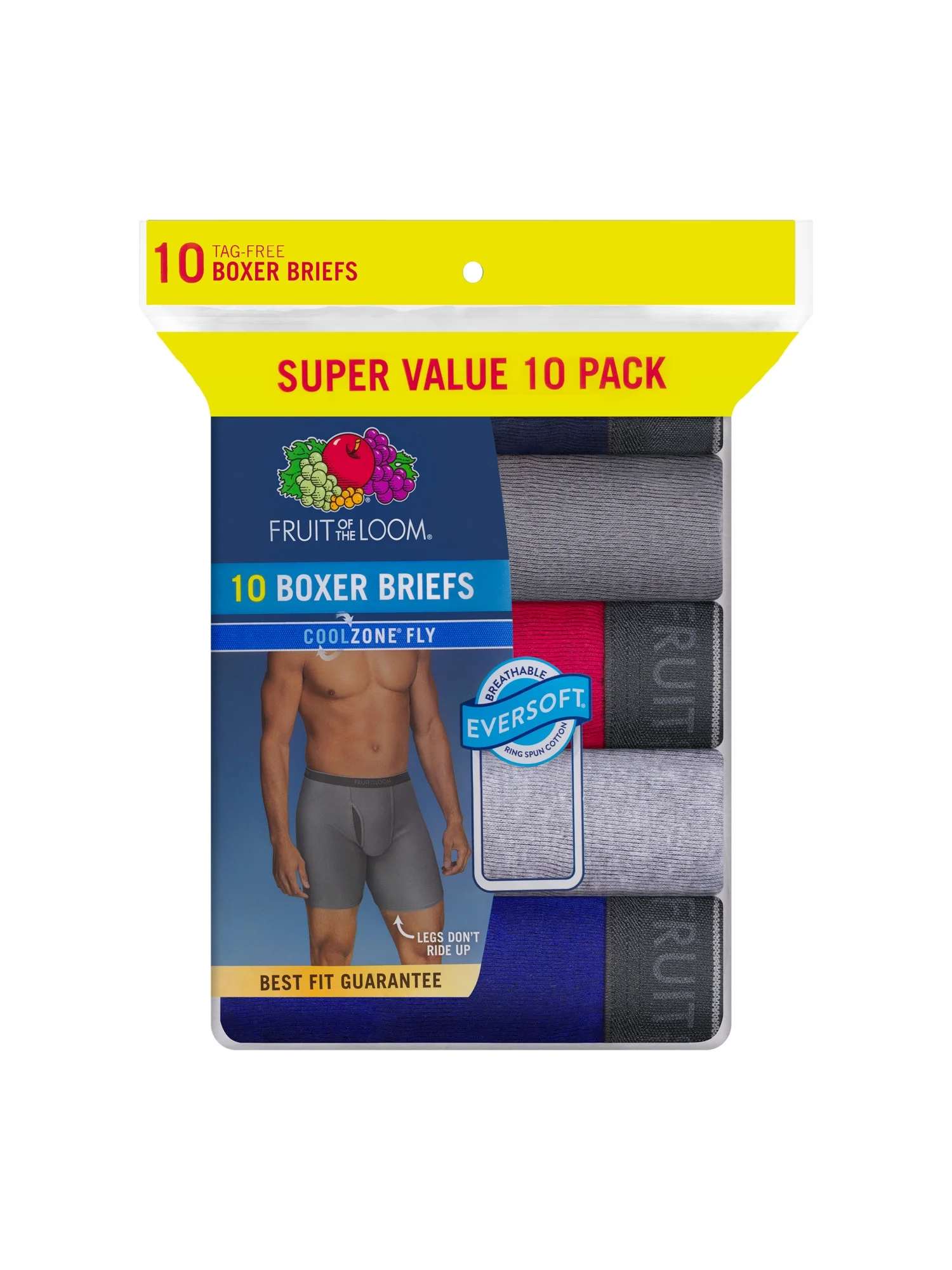 Fruit of the Loom Men's EverSoft CoolZone Fly Boxer Briefs, Super Value 10 Pack - Curated Treasures Market