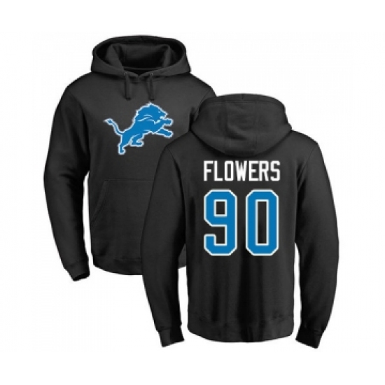 Football Detroit Lions #90 Trey Flowers Black Name & Number Logo Pullover Hoodie