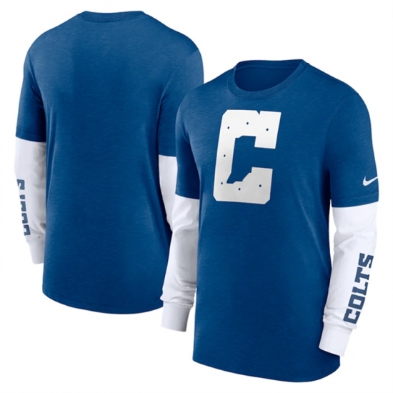Men's Indianapolis Colts Heather Blue Slub Fashion Long Sleeve T Shirt