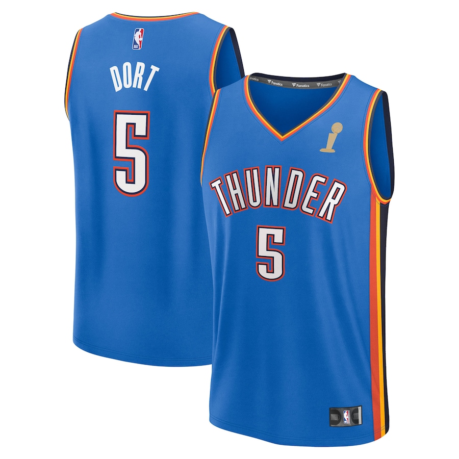 Men's Oklahoma City Thunder Luguentz Dort Fanatics Blue 2025 NBA Finals Champions Fast Break Replica Player Jersey - Icon Edition