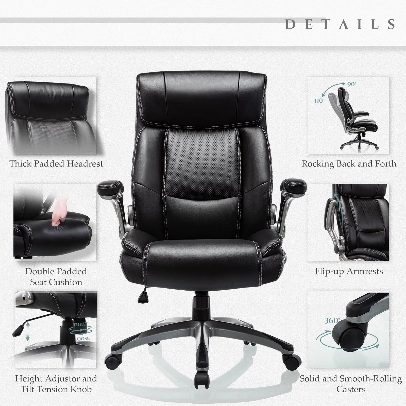 Flip-up Arm Office Chair Adjustable Ergonomic Design for Home Office, Black - Curated Treasures Market