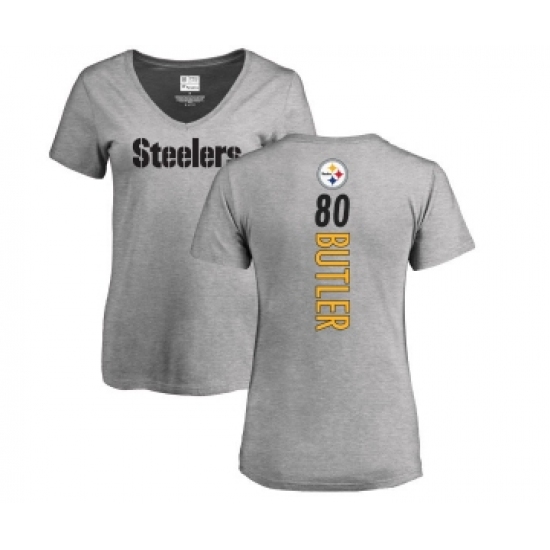 Football Women's Pittsburgh Steelers #80 Jack Butler Ash Backer V-Neck T-Shirt