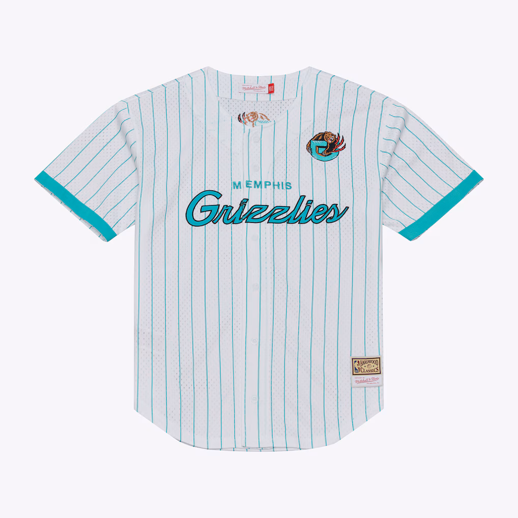 Men's Memphis Grizzlies Mitchell & Ness White Head Coach Pinstripe Mesh Full-Button Baseball Jersey