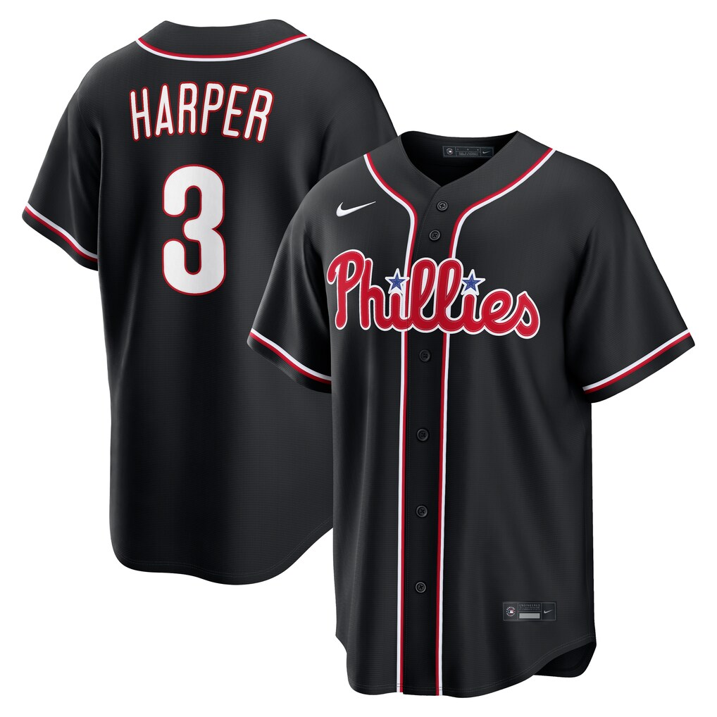 Men's Philadelphia Phillies Bryce Harper Nike Fashion Replica Black Out Jersey